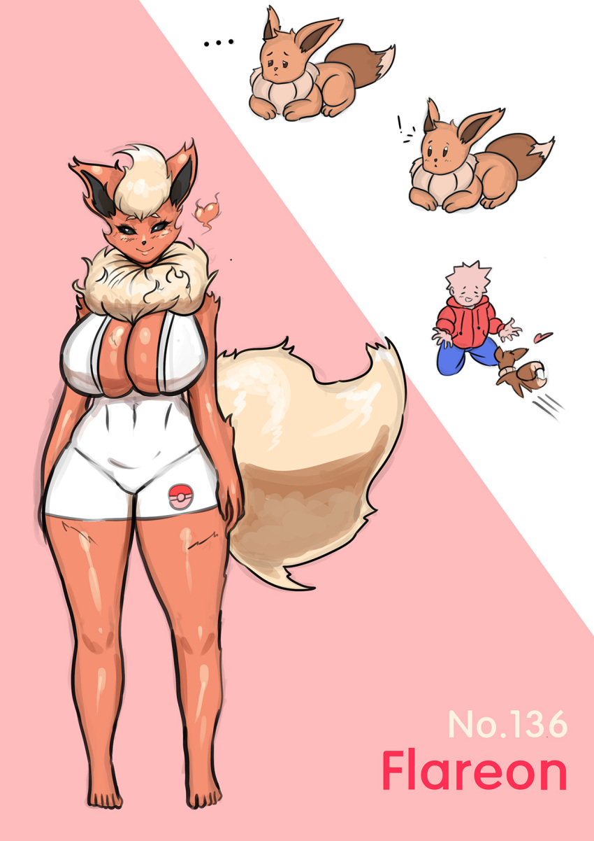 1boy 1girls anthro big_breasts blush breasts canine claws clothing cute cute_fang eevee eeveelution female flareon fluffy fluffy_tail franschesco_(artist) happy heart human looking_at_viewer looking_down mammal nintendo nipples open_mouth orange_fur pawpads paws pokémon_(species) pokemon pokemon_(species) pussy sitting sweat tail tailwag tongue tongue_out wet