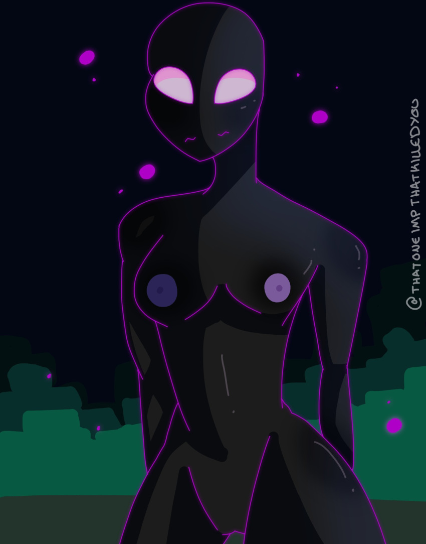 1girls black_skin blue_nipple closed_mouth digital_media_(artwork) enderman enderwoman female minecraft no_irises nude nude_female nudity original_artwork pink_nipple purple_sclera rule_63 solo solo_female thatoneimpthatkilledyou