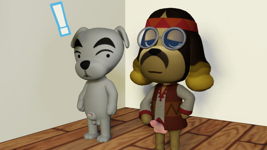 16:9 animal_crossing animal_genitalia animal_penis anthro balls brown_body brown_fur canid canine canine_penis canis casual_erection casual_exposure casual_nudity clothed clothing domestic_dog duo embarrassed erection exhibitionism eyewear facial_hair fur gabeurboi genitals glasses hair harvey_(animal_crossing) hi_res hunting_dog jack_russell_terrier k.k._slider male male/male mammal moustache musician nintendo nude oblivious open_mouth penis simple_background surprise terrier video_games white_body white_fur widescreen