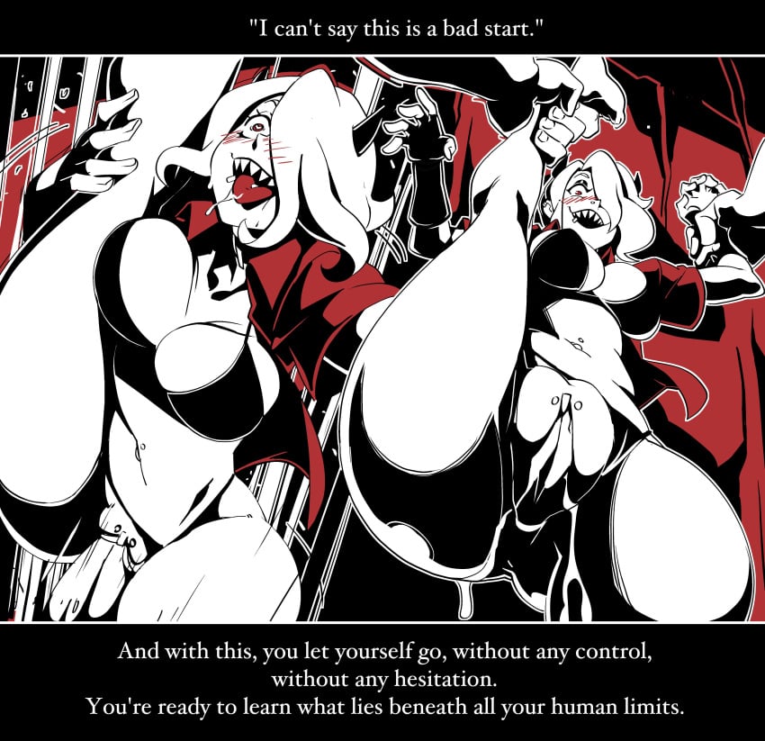 2020 big_breasts breasts comic demon_girl helltaker nisego pussy_juice thick_thighs wet wide_hips zdrada_(helltaker)