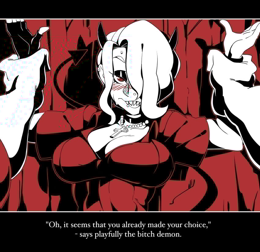 2020 big_breasts breasts comic demon_girl helltaker helltaker_(character) nisego thick_thighs wide_hips zdrada_(helltaker)