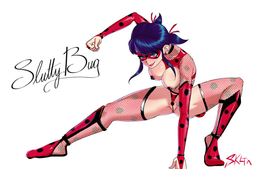 alternate_costume asian blue_eyes blue_hair breasts breasts_out earrings fishnets light-skinned_female marinette_cheng marinette_dupain-cheng miraculous_ladybug pussy skltn superheroine