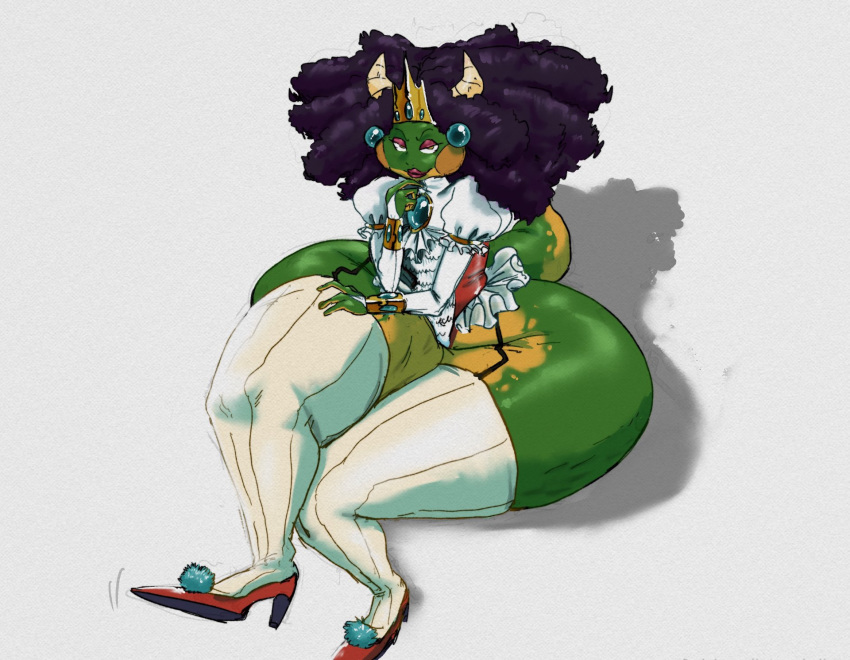 1girls anthro ass big_ass female flat_chest frog green_skin high_heels huge_ass leggings lips lipstick looking_at_viewer massive_ass rchammer sitting solo thick_thighs thighhighs wide_hips