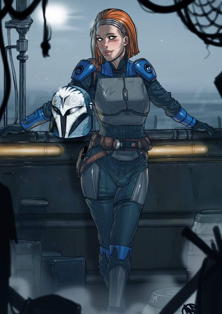 1futa 5_fingers armor background barrel belt blue_clothing blue_headwear blue_helmet blush bo-katan_kryze boat body_armor bodysuit bulge chestplate clothed clothed_female clothed_futa clothes clothing detailed_background embarrassed eyes fog full_body fully_clothed futa_focus futa_only futanari ganassa gloves hairband headgear helmed helmet helmet_removed helmet_with_visor highres holster holstered_weapon human human_only legs_together light-skinned_futanari light_skin mandalorian mandalorian_armor open_eyes orange_hair pale_skin penis penis_bulge penis_under_clothes pose railing red_hair shin_guards short_hair shoulder_pads solo solo_futa spread_arms standing star_wars tagme the_mandalorian vambraces vehicle