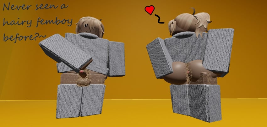 1boy 1femboy 3d 3d_(artwork) anus belly blonde_hair erect_penis erection erection_under_clothes femboy hair hairy hairy_anus hairy_balls hairy_legs hovkasqka lifting_clothing looking_at_viewer male original_character penis pose posing pubic_hair roblox roblox_studio robloxian showing_off simple_background small_ass small_balls small_penis solo stockings sweater thick_thighs wink