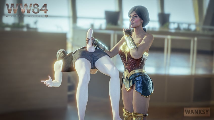 1boy 1girls 3d 3d_(artwork) big_penis blender dc_comics handjob holding_penis light-skinned_male light_skin miniskirt olive_skin pale_skin sfm smaller_male superheroine wanksy wonder_woman wonder_woman_(series)