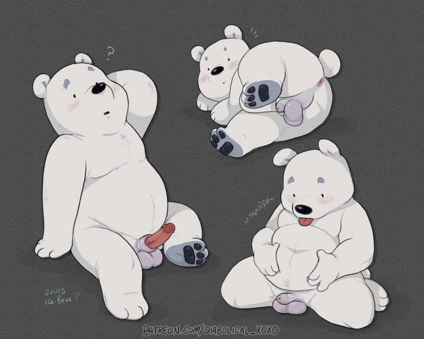 2020 anthro anus ass balls belly black_nose blush cartoon_network diabolical_xoxo erection fur furry_only genitals ice_bear male male_only mammal overweight overweight_anthro overweight_male penis polar_bear sitting solo spooktoons tongue tongue_out ursid ursine we_bare_bears white_body white_fur