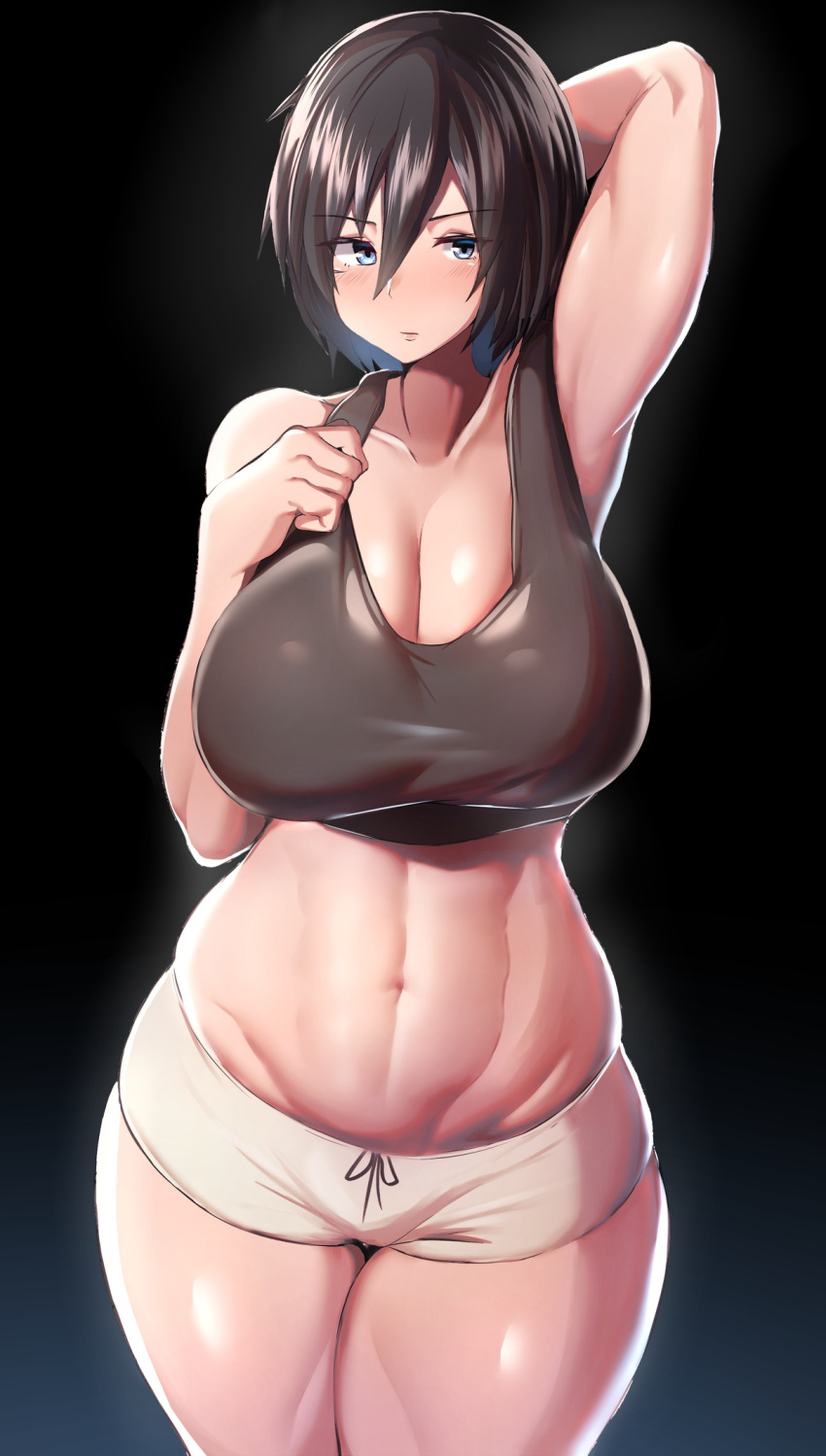 1girls attack_on_titan big_breasts black_hair blue_eyes clothed clothed_female clothes clothing dark_hair female female_focus female_only fully_clothed huge_breasts large_breasts mikasa_ackerman short_hair solo tagme tsukunendo uncensored