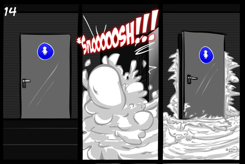 comic door door_opening flood flooding open_door page_14 page_number public_restroom snowchanda_(artist) tagme whipped_cream