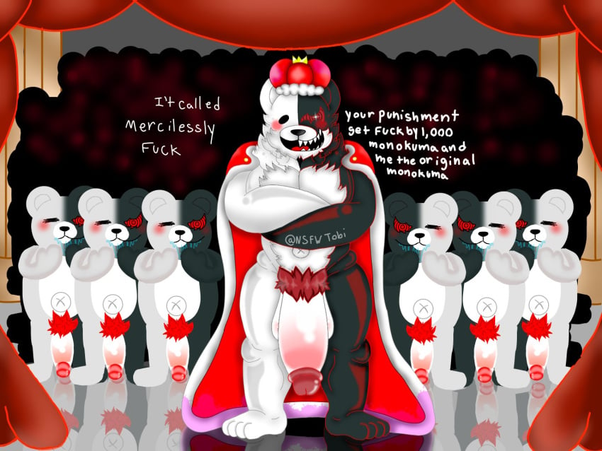 4:3 danganronpa english_text gangbang group group_sex hi_res lusttobi male male/male mammal monokuma profanity sex smooth_skin text ursid