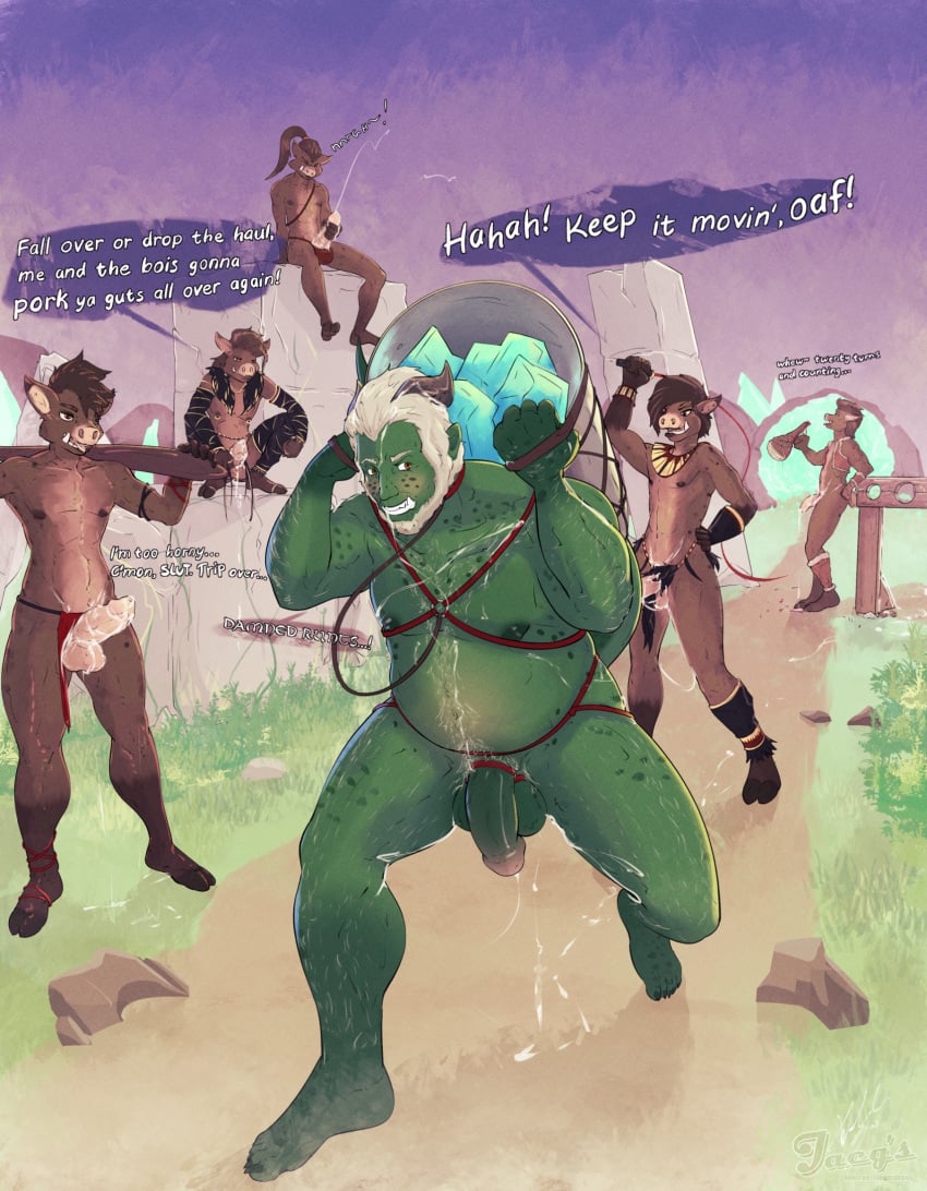 bad_end bandits bodily_fluids bondage bound chernobog_kuzarnak cum cum_dumpster defeated degradation dragon english_text forced furry genital_fluids hi_res humanoid humiliation hybrid jaeger_wunderkind male male/male orc rape restraints rope rope_bondage rope_harness slave text whip