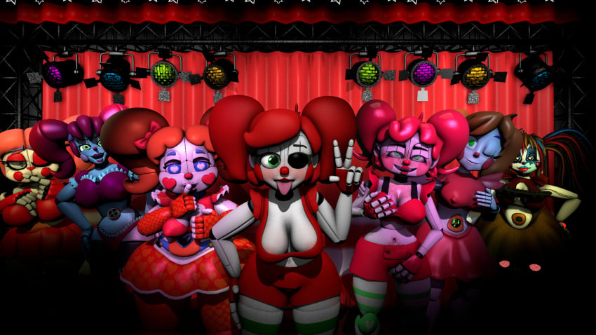 3d 7girls animatronic baby_(fnafsl) breasts busty circus_baby circus_baby_(fnaf) cleavage clown clown_girl eyeshadow five_nights_at_freddy's freckles ginger gynoid lipstick makeup rckke red_hair redhead scrap_baby scrap_baby_(fnaf) scrap_baby_(rckke) sexbot_circus_baby sister_location so87baby summer_of_87_baby tongue_out v voluptuous wink