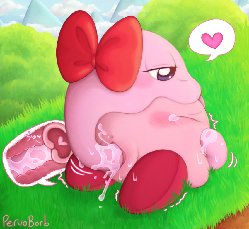 1boy 1boy1girl 1girls anus blowjob chuchu_(kirby) cum_in_mouth cum_in_pussy female females_only kirby kirby_(series) love pervoborb pink_body pink_skin pussy pussy_juice red_feet red_ribbon tear