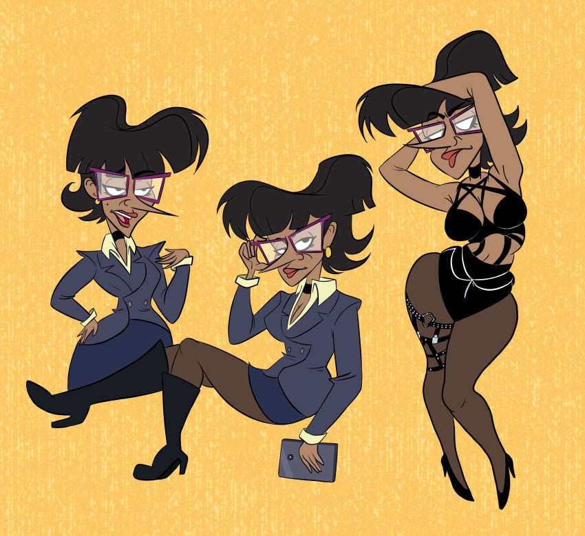 1girls animaniacs animaniacs_(2020) armpits arms_above_head big_breasts black_hair breasts bystanderny cleavage curvaceous curvy dark-skinned_female dark_skin ear_piercing earrings female female_only glasses high_heels hourglass_figure hulu lingerie nora_rita_norita pantyhose thick_thighs underwear warner_brothers wide_hips