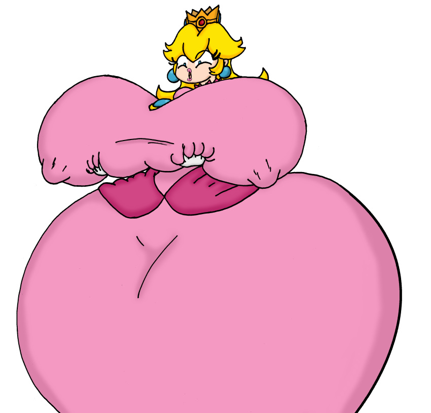 1girls allstarman blonde_hair blue_eyes breasts clothed clothing crown dress earrings female female_focus female_only grabbing_own_breast hips human hyper_breasts large_breast lips mario_(series) nintendo nipple_bulge open_mouth pink_dress princess princess_peach solo standing thick_thighs thighs tight_clothing transparent_background wide_hips