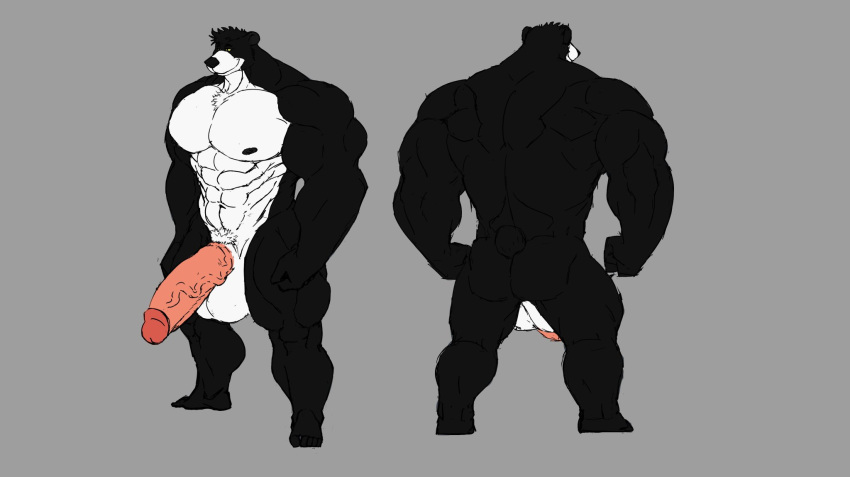 anthro ass balls big_balls big_muscles big_penis black_body black_fur feet fur genitals hi_res huge_balls huge_cock huge_muscles humanoid humanoid_feet humanoid_genitalia humanoid_penis hyper hyper_balls hyper_genitalia hyper_penis male male_only mammal muscular nude pecs penis profile rmk178 solo ursid white_body white_fur yellow_eyes