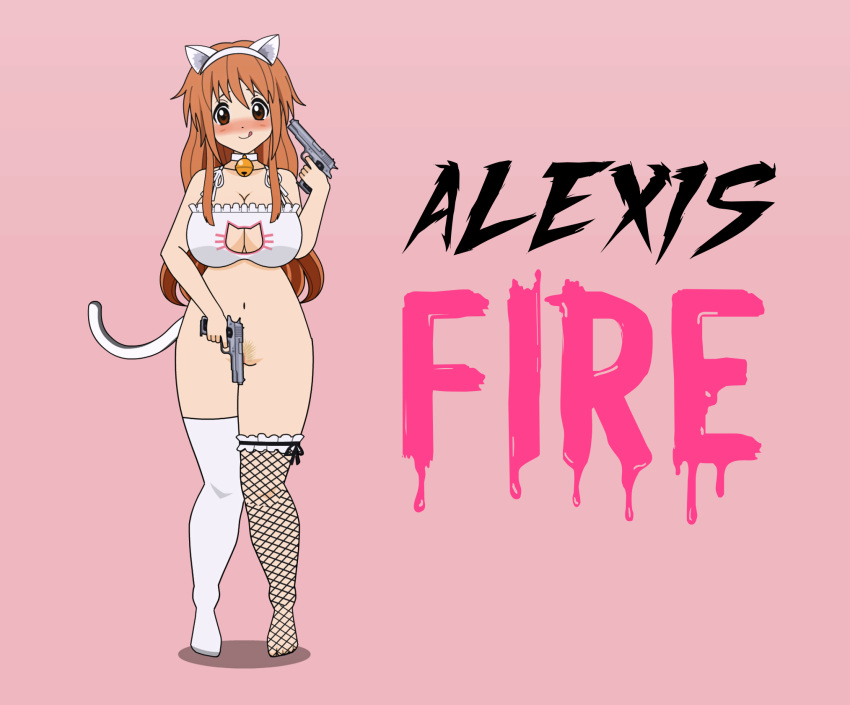 1girls alexis_fire animal_ears animal_tail cat_ears cat_tail female female_only gun guns lord_sblazki solo stockings