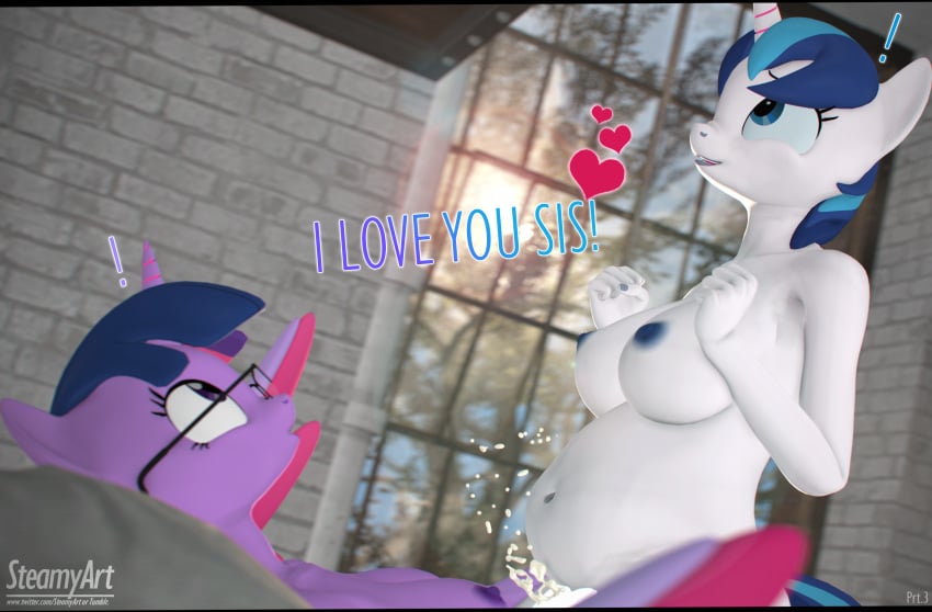 1futa 1girls 3d 3d_(artwork) absurd_res alicorn anthro anthrofied big_breasts bodily_fluids breasts completely_nude cowgirl_position cum cum_inflation cumflation dialogue digital_media_(artwork) equid equine eyewear female friendship_is_magic futa_on_female futanari futatwi genital_fluids girl_on_top glasses gynomorph gynomorph/female hasbro hi_res horn incest inflation intersex intersex/female large_breasts lying mammal mtf_crossgender my_little_pony naked_glasses nipples nude nude_female nude_futanari on_back on_bottom on_top rule_63 sex shining_armor_(mlp) sibling siblings sister sisters steamyart twilight_sparkle_(mlp) unicorn window wings