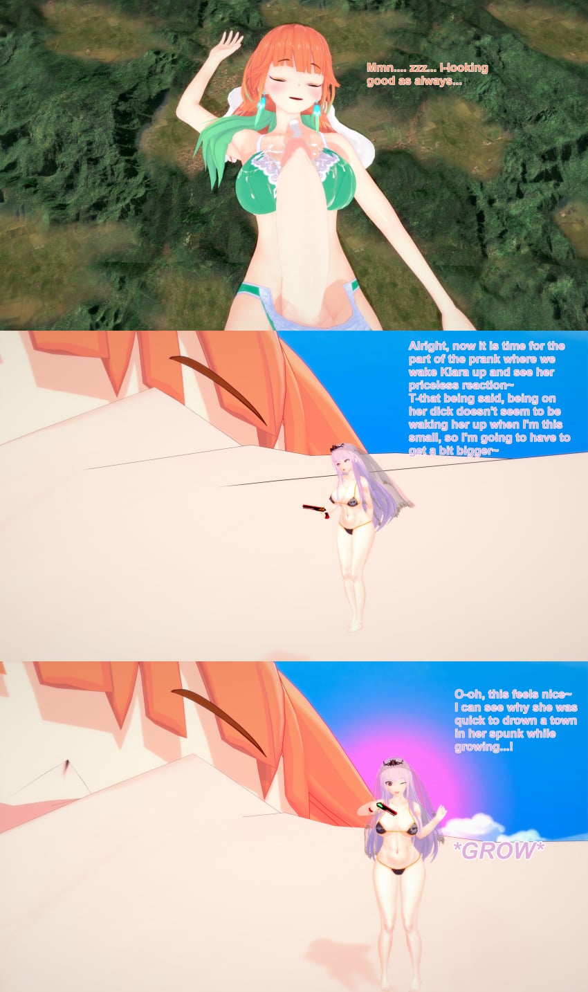 1futa 1girls 3d bikini body_growth body_growth_(enlargement) english_text female futa_giantess futanari giantess giantess_futa green_bra green_panties growth growth_ray hololive hololive_english hololive_myth huge_cock hyper_giantess intersex koikatsu lingerie mori_calliope orange_hair penis pink_hair size_difference sleeping swimsuit takanashi_kiara text unaware virtual_youtuber xavierhuge