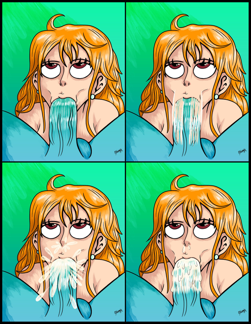 :>= angry_dragon blowjob blue_skin brown_eyes comic cum cum_in_mouth cum_inside cum_out_nose deepthroat_mark deepthroat_no_hands dynamik808 earrings european fellatio female female_focus fringe ginger hands-free long_hair male nami one_piece oral oral_penetration oral_sex orange_hair penis post-timeskip red_hair saliva saliva_on_penis saliva_trail swedish