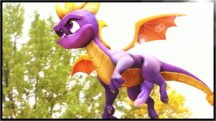 16:9 3d activision dragon erection feral genitals hi_res lewdyroom male male_only nude penis simple_background solo source_filmmaker spyro_the_dragon video_games widescreen