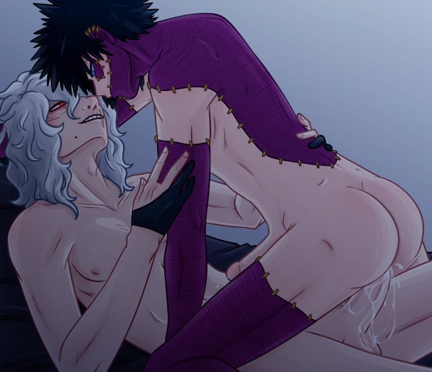 anal artist_request ass black_gloves black_hair blue_eyes blue_hair cowgirl_position cum cum_in_ass cum_inside dabi gay gold_piercing my_hero_academia penis piercing piercings red_eyes riding scar scars shigaraki_tomura shimura_tenko smirk todoroki_touya tomura_shigaraki touya_todoroki yaoi