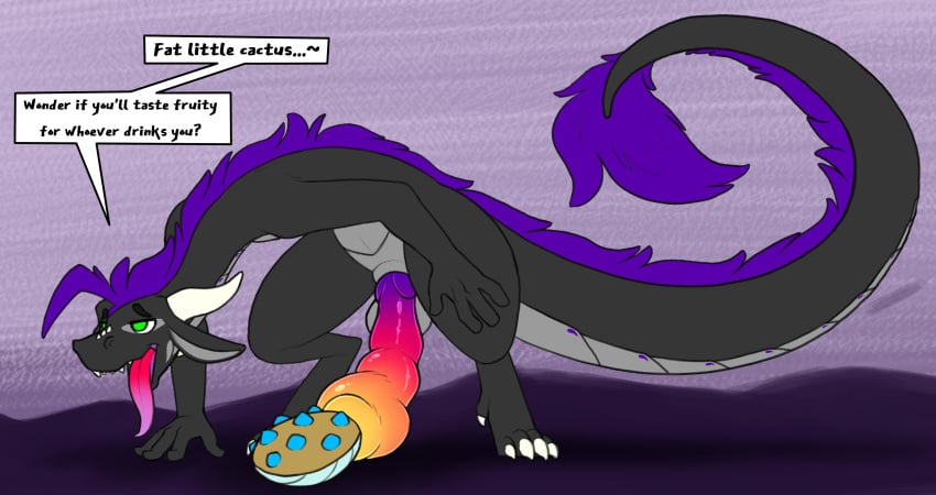 anthro balls cock_vore dialogue dragon dragonflora duo emery english_text genitals hi_res male male/male male_only penile penis sarek_aran_desian sarek_aran_desian_(character) text tongue tongue_out vore