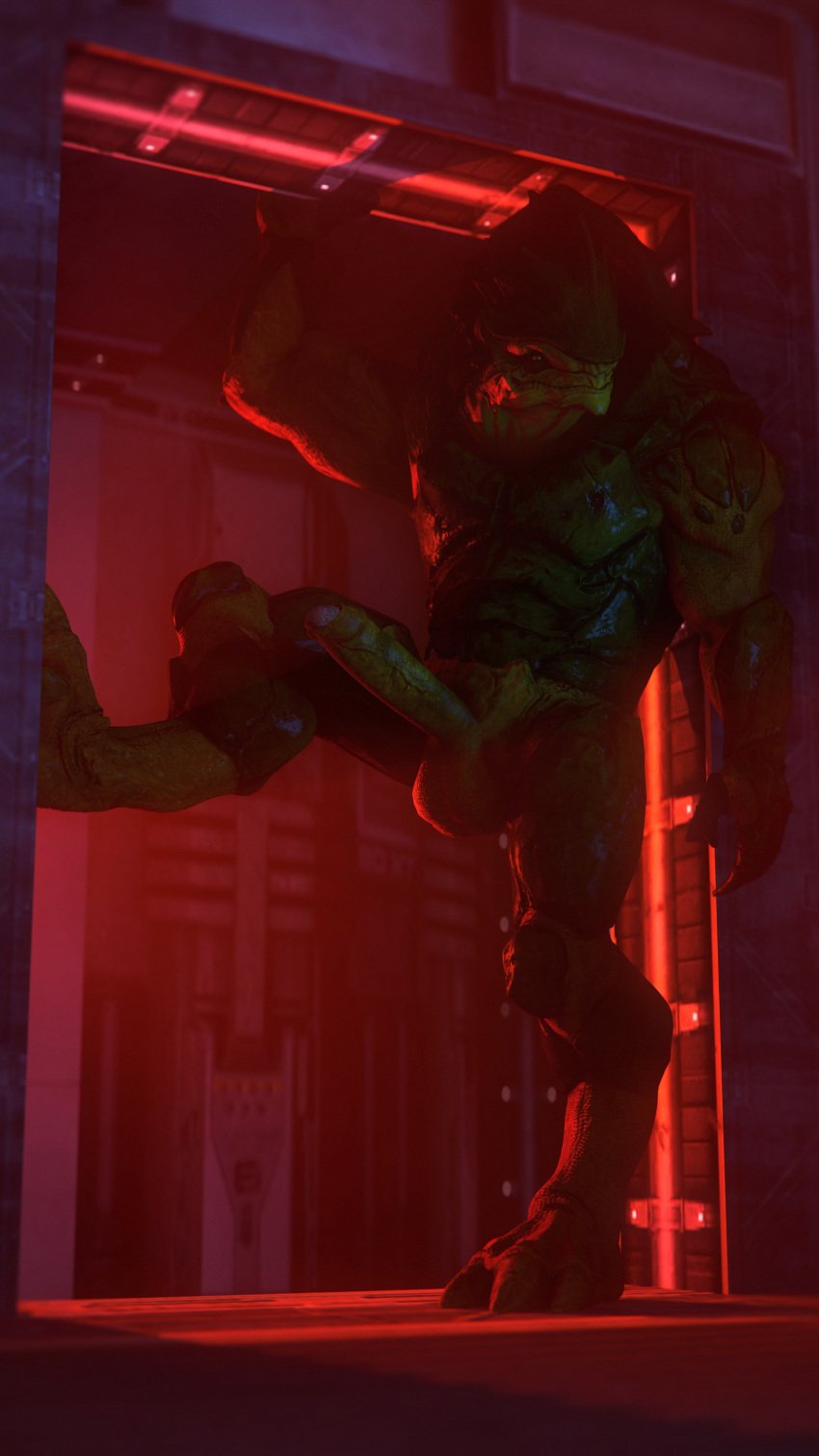 1boy 3d 3d_(artwork) 4k 9:16 absurd_res alien balls digital_media_(artwork) erection foreskin genitals hi_res humanoid_genitalia humanoid_penis krogan looking_at_viewer male male_focus mass_effect multi_balls multi_genitalia muscular muscular_male nude penis raised_leg rooking source_filmmaker standing uncut video_games