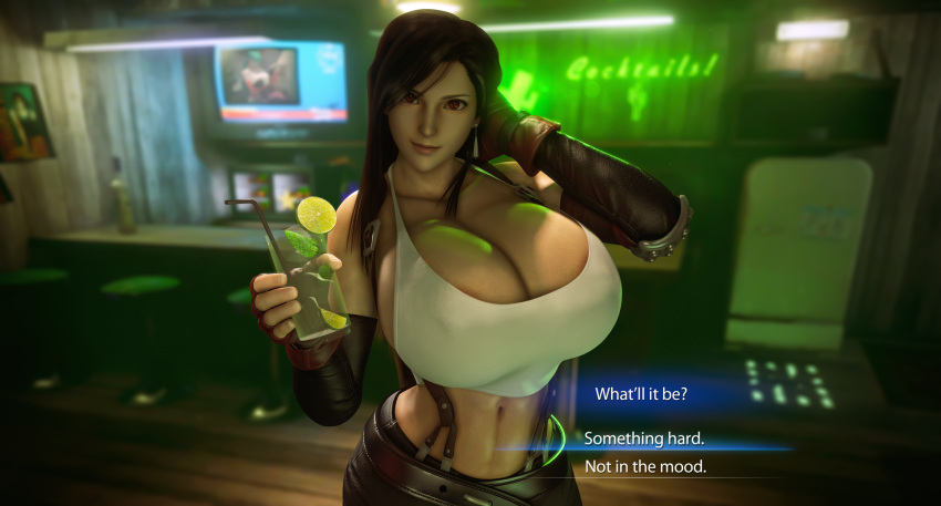 1girls 3d banskinator big_breasts breasts clothed clothing english_text final_fantasy final_fantasy_vii huge_breasts looking_at_viewer talking_to_viewer text tifa_lockhart urbanator