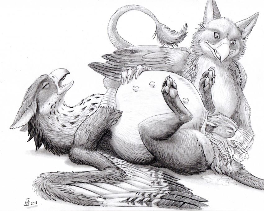 avian belly beuwens-folder bhaskara big_belly birth bloated bodily_fluids breasts duo feathered_wings feathers female feral genital_fluids genitals gryphon hyper kalenai male monochrome mythological_avian mythology nipples pregnant pussy simple_background straight swollen tail_tuft teats tuft wings