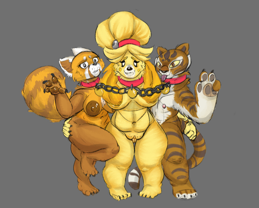 absurd_res aggressive_retsuko ailurid animal_crossing anthro bondage bound_together breasts canid canine canis chains clitoris coffle collar collar_to_collar crossover domestic_dog dreamworks felid female female/female femsub flat_chested genitals grin groping_butt group hand_on_butt happy_sub hi_res isabelle_(animal_crossing) kentuckiyucki kung_fu_panda linked_collar long_ears mammal master_tigress multiple_girls multiple_subs navel nintendo nipples nude pantherine pawpads paws petplay pussy red_panda retsuko roleplay sanrio shortstack smile straight_hair tail_grab thick_thighs tiger tongue tongue_out v video_games yuri