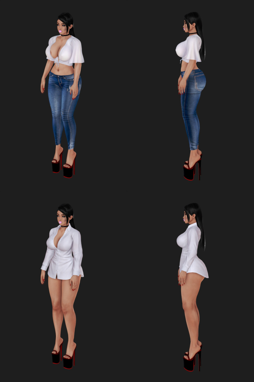 3d ass big_ass bimbo black_hair blue_eyes breast_implants dark_hair high_heels honey_select ihateasuka implants jeans lipstick makeup mature mature_female milf older_female platform_heels simple_background studio_neo tan tight_clothing tight_jeans