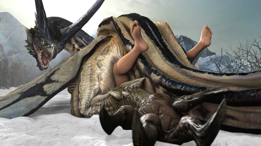 2020 3d 4k absurd_res ambiguous/ambiguous ambiguous_gender ambiguous_on_human ambiguous_penetration capcom claws detailed_background dragon duo feral flying_wyvern hand_on_leg hand_on_thigh hi_res hug human human_on_feral human_penetrating ice interspecies ivorylagiacrus legiana legs_up looking_at_another looking_at_partner looking_back lying mammal membrane_(anatomy) membranous_wings monster_hunter nude open_mouth outside paws penetration pinned restrained scalie sex size_difference snow source_filmmaker spreading talons teeth video_games widescreen wings wyvern yellow_eyes