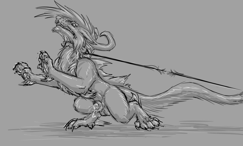 5:3 dragon feral fur genitals male male_only monochrome penis shadarrius shadarrius_(character) solo