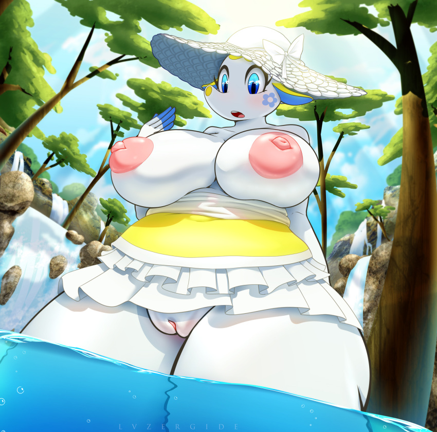 1girls 2020 animal_crossing animate_inanimate anthro areola areolae big_breasts blue_eyes blush bottomless bottomless_skirt breasts breasts_out chubby curvaceous curvy curvy_figure elephant elephantid female female_focus female_only fur furry furry_only genitals headgear headwear hi_res highres hips huge_breasts large_breasts lysergide mammal nintendo nipples open_mouth partially_clothed proboscidean pussy solo solo_female sundress sunhat teeth thick thick_thighs thighs tia_(animal_crossing) tongue upskirt video_games voluptuous white_body wide_hips