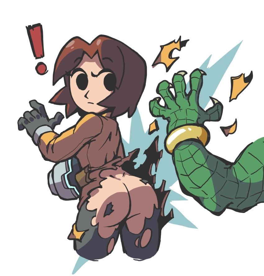 ! anthro ass assisted_exposure black_eyes brown_hair dat_ass donkey_kong_(series) emotionless empty_eyes exposed_ass expressionless female female_focus gummuru human k_rool larger_male lizardman looking_back mii mii_gunner mii_gunner_(smash_4) mob_face monster nintendo offscreen_character reptile scalie shocked simple_background size_difference smaller_female super_smash_bros. super_smash_bros._for_nintendo_3ds_and_wii_u super_smash_bros._ultimate surprised torn_clothes torn_clothing vhfd