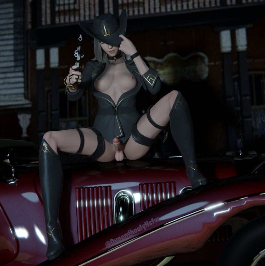 1futa 1girls 3d balls big_breasts blender boots breasts female female_only fortnite futanari gun hat light-skinned_female light_skin nipples nude nude_female partially_clothed penis pistol pussy queenghoulynsfw render sitting sitting_on_car tagme victoria_saint weapon