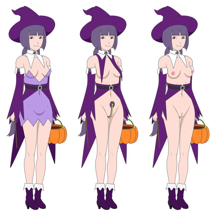 areolae bare_shoulders between_labia borusumi boruto:_naruto_next_generations braid braided_twintails breasts cobra detached_collar detached_sleeves female female_only halloween innie_pussy kakei_sumire long_hair medium_breasts mostly_nude naruto naruto_(series) nipples pumpkin purple_eyes purple_hair pussy tied_hair vagina very_long_hair wand witch