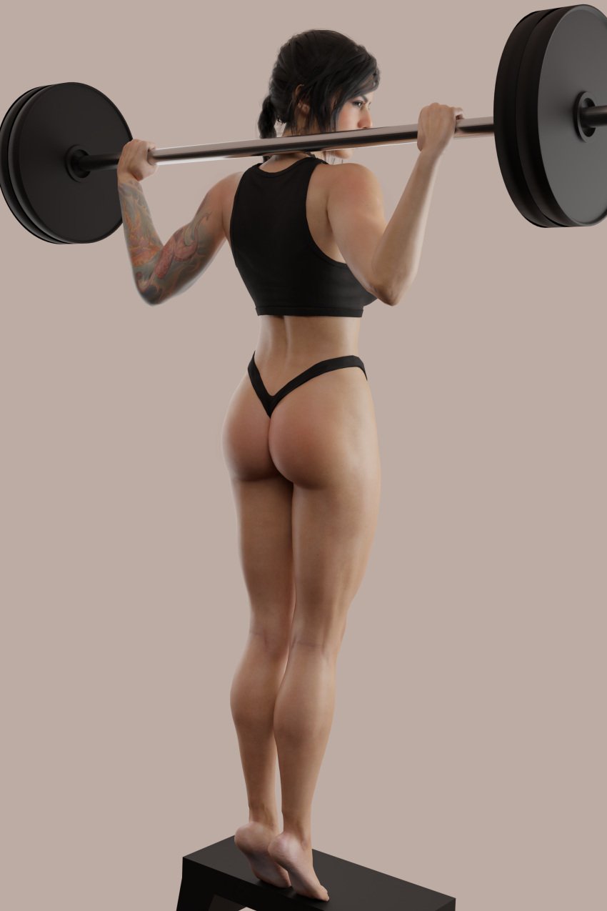 1girls 3d abs activision ass black_hair call_of_duty emberstock exercise female female_only fitness gym_uniform highleg mara_(cod) muscular muscular_female panties ponytail solo solo_female sports_bra tattoo tattooed_arm thong tied_hair tiptoes weightlifting weights workout