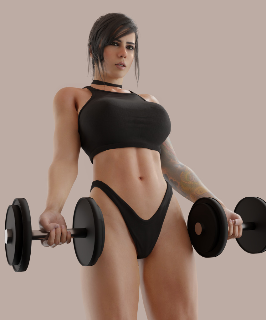 1girls 3d abs activision athletic athletic_female brown_eyes brown_hair call_of_duty choker crop_top emberstock exercise female female_only fit_female fitness fully_clothed gym_uniform highleg large_breasts mara_(cod) midriff muscular muscular_female navel revealing_clothes solo solo_female sports_bra tattoo tattooed_arm tied_hair weightlifting weights working_out workout