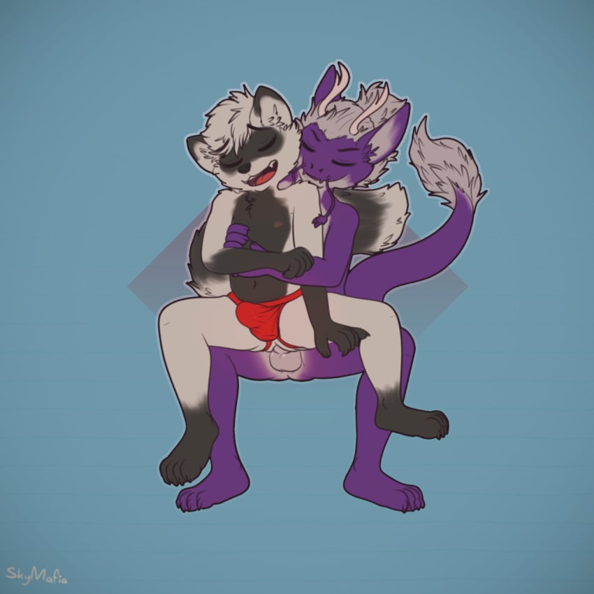 anal anal_sex anthro clothing dragon duo from_behind_(disambiguation) hi_res hug jockstrap male male/male male_penetrated male_penetrating male_penetrating_male mammal on_lap penetration procyonid raccoon skymafia underwear