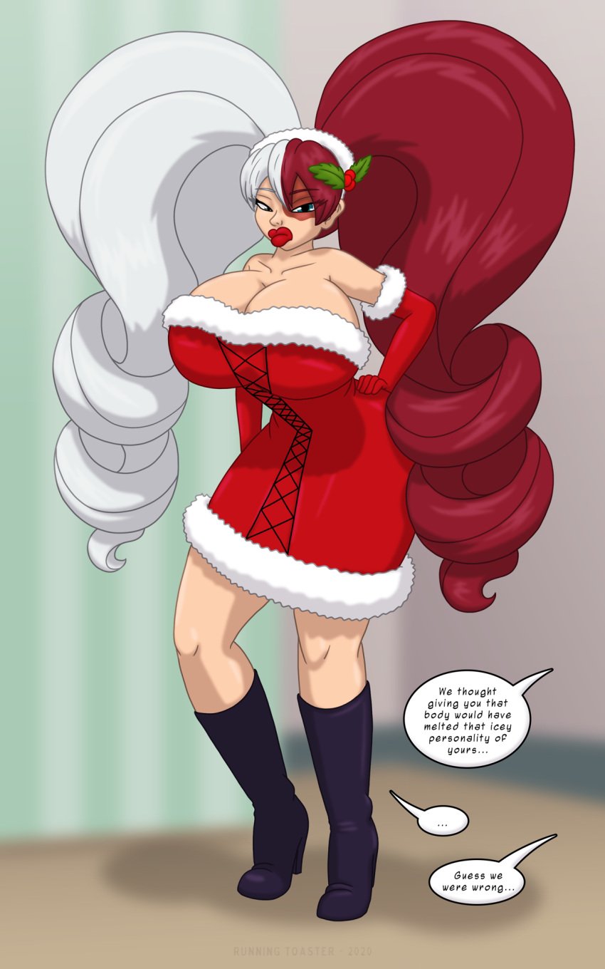 big_breasts big_hair big_lips bimbo bimbofication breasts christmas female_only female_todoroki my_hero_academia rule_63 runningtoaster shouto_todoroki speech_bubble two_tone_hair