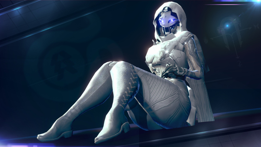 3d 3d_(artwork) ada-1 armor boots bungie cloak curvaceous curvy_female curvy_hips dat_ass destiny_(game) exo gloves laying leather legs looking_at_viewer robot robot_girl robot_humanoid sitting sonicfreak thick_thighs thighs