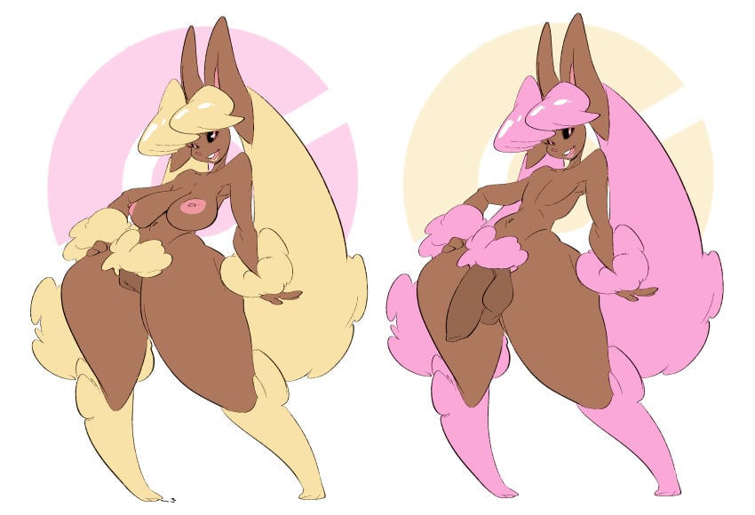 2020 anthro areola bad_link balls big_breasts bunny bunny_boy bunny_ears bunny_girl foreskin furry game_freak hand_on_hip lopunny nintendo nipples nude penis pink_eyes pokemon pokemon_(species) portrait pubeic_hair pussy shiny_lopunny signature slb thick_thighs wide_hips