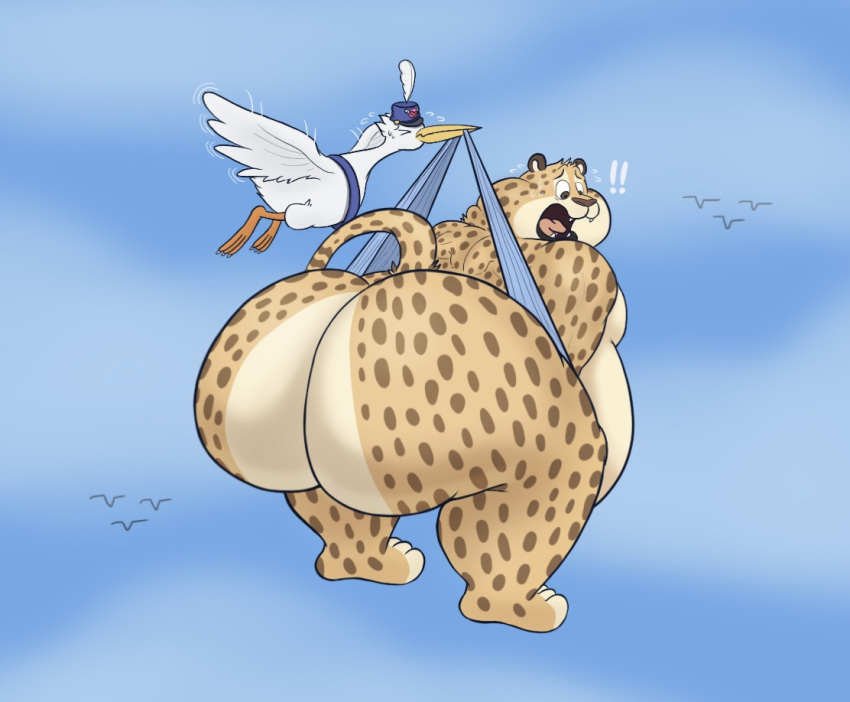 anthro ass avian benjamin_clawhauser bird cheetah delivery_(commerce) delivery_stork disney duo felid feline male male/male male_only mammal nude snuggydoug stork zootopia