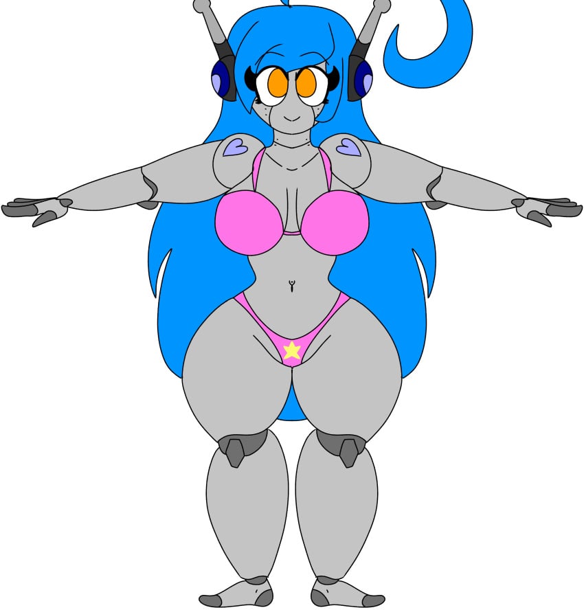 1girls ahoge alternate_version_available alternative_version_available antennae arms_up big_ass big_butt blue_hair female female_only flat_colors lewdxt lingerie long_hair looking_at_viewer naked orange_eyes original_character pink_bra pink_panties puffy_nipples pussy reference_image robot robot_girl robot_humanoid robot_joints solo_female t-pose thick_thighs underwear xt459