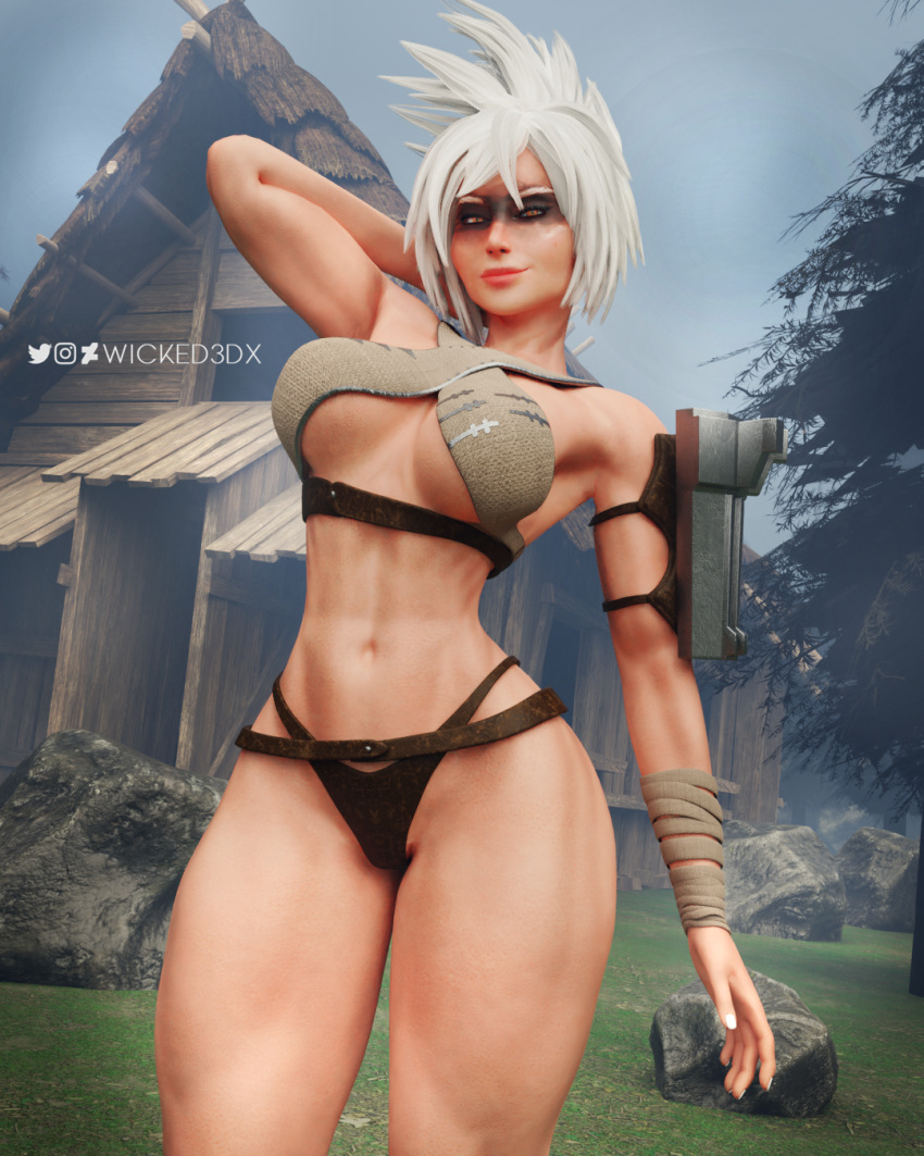 3d fit fitness league_of_legends riven solo tanned white_hair wicked3dx