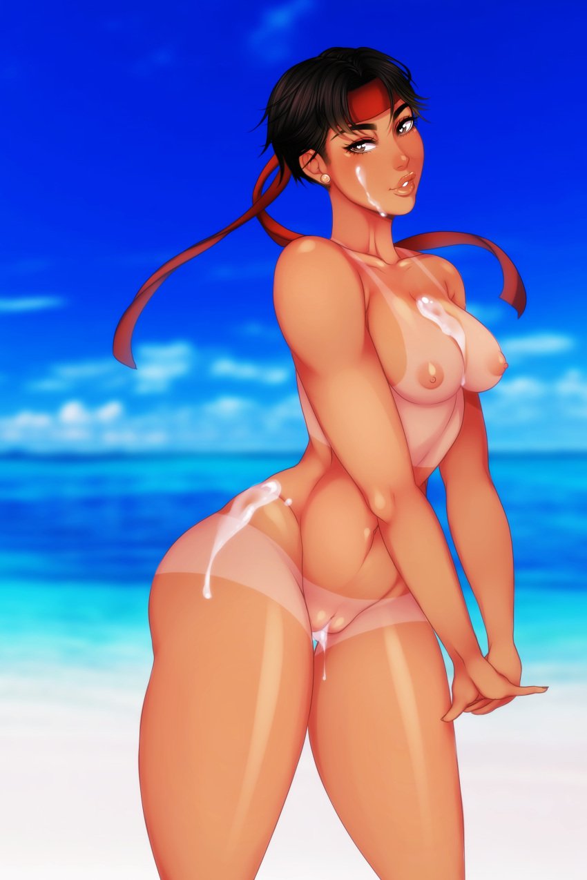 1girls absurd_res amaru_(rainbow_six) beach breasts brown_eyes brown_hair cum cum_in_pussy cum_on_body cum_on_breasts dark-skinned_female female female_only hi_res latina law-zilla looking_at_viewer medium_breasts nude nude_female peruvian_female pussy rainbow_six rainbow_six_siege short_hair solo tan tan_skin tanline tom_clancy wide_hips