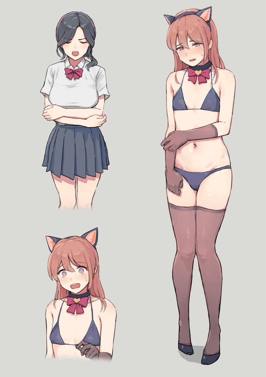 1boy 1girls bikini cat_ears crossdressing ehohin female femboy femboy_on_female hetero male/female straight tagme trap