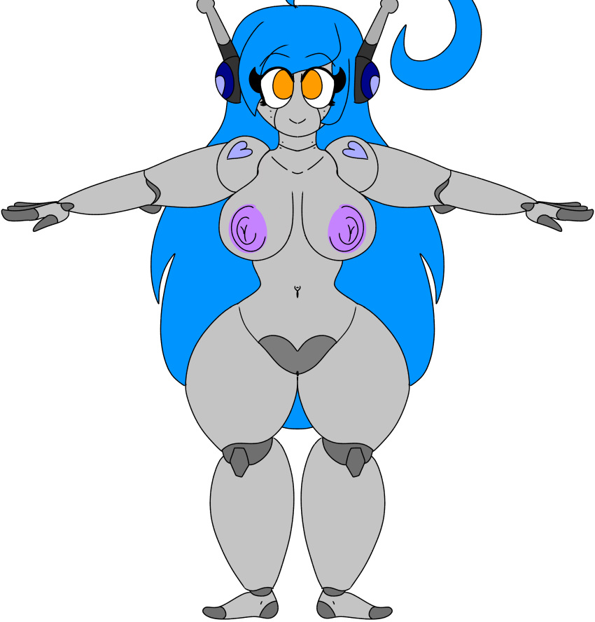 1girls ahoge antennae arms_up big_ass big_butt blue_hair female female_only flat_colors lewdxt long_hair looking_at_viewer naked orange_eyes original_character puffy_nipples pussy reference_image robot robot_girl robot_humanoid robot_joints solo_female t-pose thick_thighs xt459